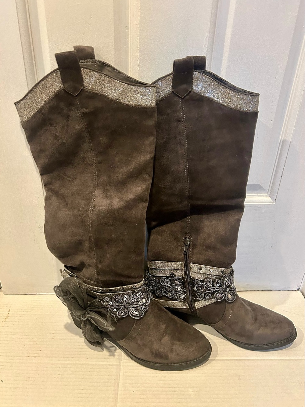 Not Rated Brown Suede Over-the-Knee Boots with Embellished Ankle Strap